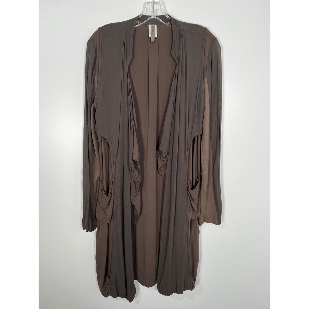 XCVI Brown Boho Rayon Draped Open Front Layered Cardigan Jacket Small